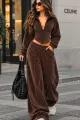 Trening de Dama, din Catifea, Hanorac Tip Corset si Pantaloni Lungi,Triffes , Maro