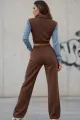 Trening de Dama, din Doua Piese, Hanorac si Pantalon cu Insertii Blug, Amaris, Maro 