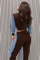 Trening de Dama, din Doua Piese, Hanorac si Pantalon cu Insertii Blug, Amaris, Maro 