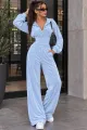 Trening de Dama, Doua Piese, din Catifea, Pantalon Lejer si Hanorac cu Brau Tip Corset, Bleu