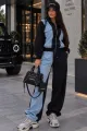 Trening Lejer de Dama, din Bumbac cu Insertii din Blug, Jacheta si Pantalon cu Buzunare, North, Blue