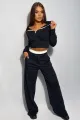 Trening Lejer de Dama, Top si Pantalon Cusaturi Evidentiate, September, Negru