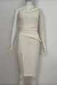 Rochie 3/4 Conica Eleganta, cu o Maneca Dantela, Niabi, Ivoire