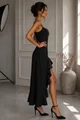 Rochie Asimetrica de Dama, cu Bretele Subtiri, din Bistrech, Beyonce, Neagra