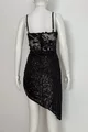 Rochie  Asimetrica din Paiete, cu Bust din Dantela 3D, Willow, Neagra