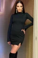 Rochie Casual de Dama din Crep Elastic, Scurta, Elastica, cu Crapatura pe Picior, Neagra