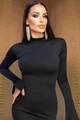 Rochie Casual de Dama din Crep Elastic, Scurta, Elastica, cu Crapatura pe Picior, Neagra