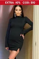Rochie Casual de Dama din Crep Elastic, Scurta, Elastica, cu Crapatura pe Picior, Neagra