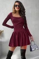 Rochie Casual din Crep, cu Maneca Lunga, si Decolteu, Primavera, Burgundy