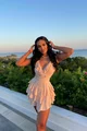 Rochie Dama Casual, din Voal, Scurta , cu Bretele si Volane, Nude