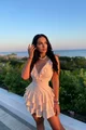 Rochie Dama Casual, din Voal, Scurta , cu Bretele si Volane, Nude