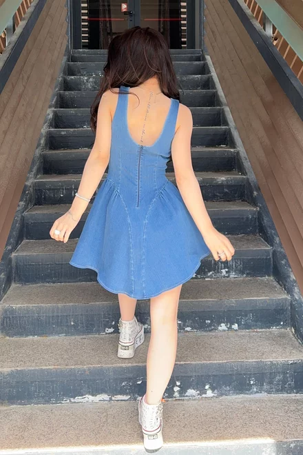 Rochie Dama, din Blug Premium, Fara Maneci, Couturre, Blue