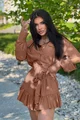 Rochie Dama din Material Tip iN Lejera, cu Fusta-Pantalon si Maneci Detasabile, Coccoa, Maro