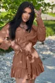 Rochie Dama din Material Tip iN Lejera, cu Fusta-Pantalon si Maneci Detasabile, Coccoa, Maro