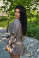 Rochie Dama din Material Tip iN Lejera, cu Fusta-Pantalon si Maneci Detasabile, Summers, Cappuccino