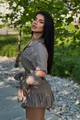 Rochie Dama din Material Tip iN Lejera, cu Fusta-Pantalon si Maneci Detasabile, Summers, Cappuccino