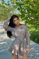 Rochie Dama din Material Tip iN Lejera, cu Fusta-Pantalon si Maneci Detasabile, Summers, Cappuccino