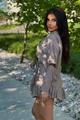 Rochie Dama din Material Tip iN Lejera, cu Fusta-Pantalon si Maneci Detasabile, Summers, Cappuccino