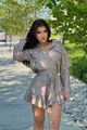 Rochie Dama din Material Tip iN Lejera, cu Fusta-Pantalon si Maneci Detasabile, Summers, Cappuccino