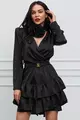 Rochie  Dama din Satin, cu Accesoriu Floare Detasabil, Petrecuta pe Bust, Fara Curea, Belleza, Neagra