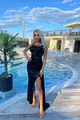 Rochie  Dama din Satin, cu Trena Atasata pe o Parte si Accesorizata cu Fulgi, Ariel, Neagra