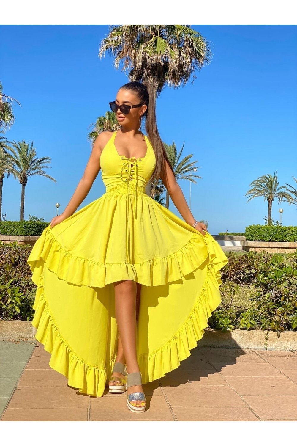 Rochie dama SUMMER LOVE LIME asimetrica