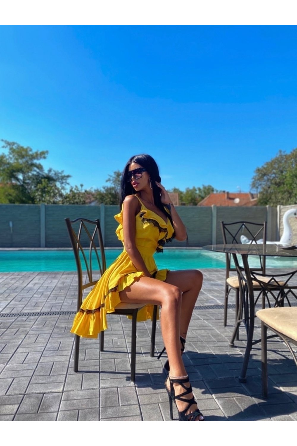 Rochie dama YELLOW SUPER SUMMER PARTY cu spatele gol