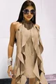 Rochie Dama, Tip In, Croi pe gat, Cu Spate Gol si Volanase Decorative, Madamme, Bej