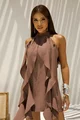 Rochie Dama, Tip In, Scurta, Pe gat, Cu Spate Gol si Volanase, Coffee Cream, Cioccolate