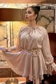 Rochie de Dama, Accesorizata cu Flori, din Satin , Sarah, Bej