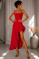  Rochie de Dama, Asimetrica, cu Bretele Subtiri, din Bistrech, Bryar, Rosie