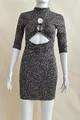 Rochie de Dama Conica, Elastica, cu Fermoar, cu Decupaj si Accesoriu Piept, Cyndy, Print Geometric