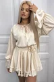 Rochie de Dama, cu Fusta Pantalon, Accesorizata cu Floare, din Satin, Tivess, Crem