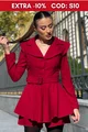 Rochie de Dama, cu Fusta Pantalon si Centura in Talie, Malina, Burgundy