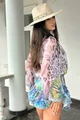 Rochie de Dama, cu Fusta Pantalon si Maneci Lungi  Bufante, Elleonorra, Multicolora