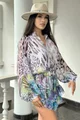 Rochie de Dama, cu Fusta Pantalon si Maneci Lungi  Bufante, Elleonorra, Multicolora
