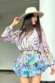 Rochie de Dama, cu Fusta Pantalon si Maneci Lungi  Bufante, Elleonorra, Multicolora