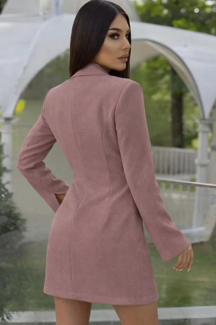 Rochie de Dama, cu Inchidere Nasturi si Maneci Crapate, din Bistrech, Lessy, Bej