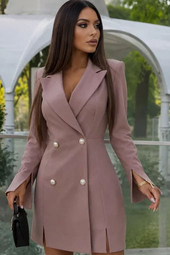 Rochie de Dama, cu Inchidere Nasturi si Maneci Crapate, din Bistrech, Lessy, Bej
