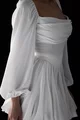 Rochie de Dama cu Volane, Maneci Lungi, Inchidere cu Corset pe Spate cu Siret,si Fusta Ampla, Amazoana, Alba