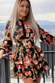Rochie de Dama cu Volane, si Decupaj pe Spate, Model Floral, ROSALINDA,cu Trandafiri