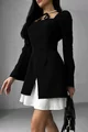 Rochie de Dama din Bistrech, cu Poplin si Maneci Crapate, Sollysta, Neagra