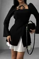 Rochie de Dama din Bistrech, cu Poplin si Maneci Crapate, Sollysta, Neagra