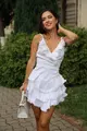Rochie de Dama din Blug, cu Volane, Sentido, Alba