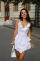 Rochie de Dama din Blug, cu Volane, Sentido, Alba