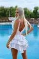 Rochie de Dama din Blug, cu Volane, Sentido, Alba