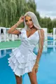 Rochie de Dama din Blug, cu Volane, Sentido, Alba