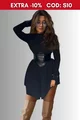 Rochie de Dama, din Crep Elastic, cu, Corset si Mansete din Piele Ecologica, Black Choco, Neagra