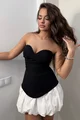 Rochie de Dama, din Doua Piese, Croi pe Sani, cu Fusta in Contrast si Top Forma Alungita in Fata, Elegancia, Neagra