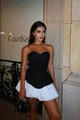 Rochie de Dama, din Doua Piese, Croi pe Sani, cu Fusta in Contrast si Top Forma Alungita in Fata, Elegancia, Neagra